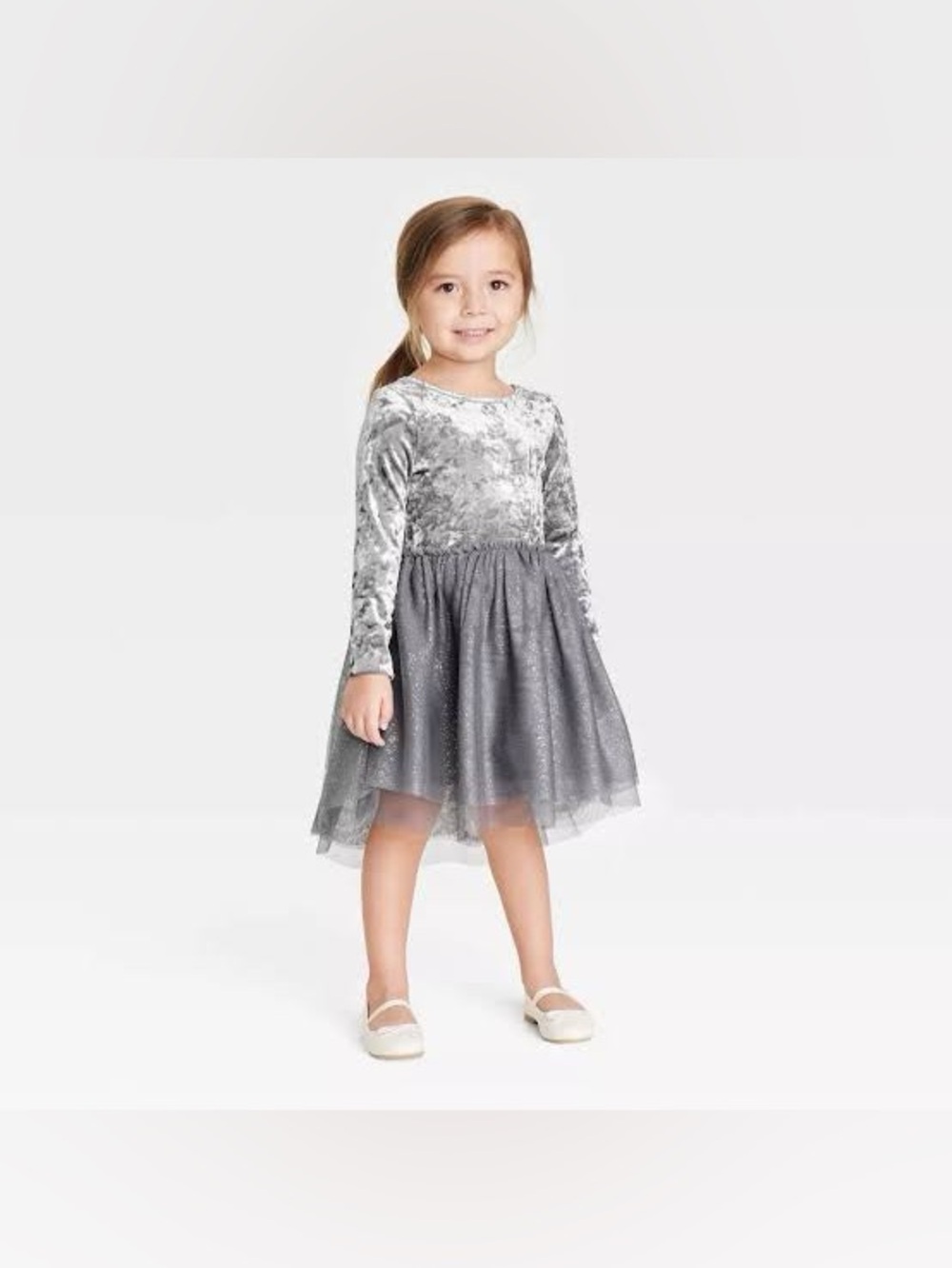 Cat & Jack Adaptive Velour to Tulle Sparkle Long Sleeve Dress